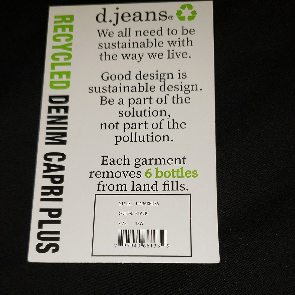 d. jeans NEW Black Lace-Up Hem Capri Pants Denim Bottoms NWT Women's 18 - Picture 11 of 15